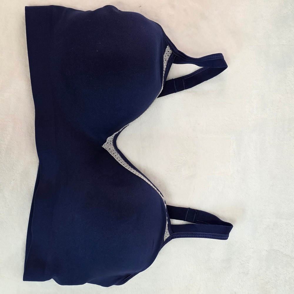Hanes Wireless T-Shirt Bra Women L Navy Blue Mesh Trim Comfort Support
